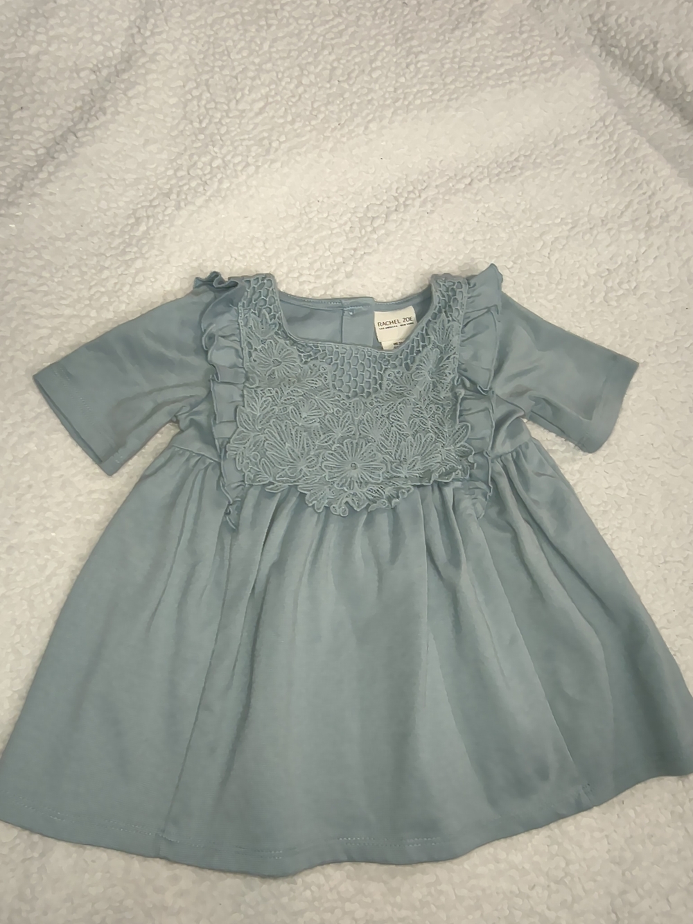 Rachel Zoe Dusty Blue Lace-Yoke Baby Dress